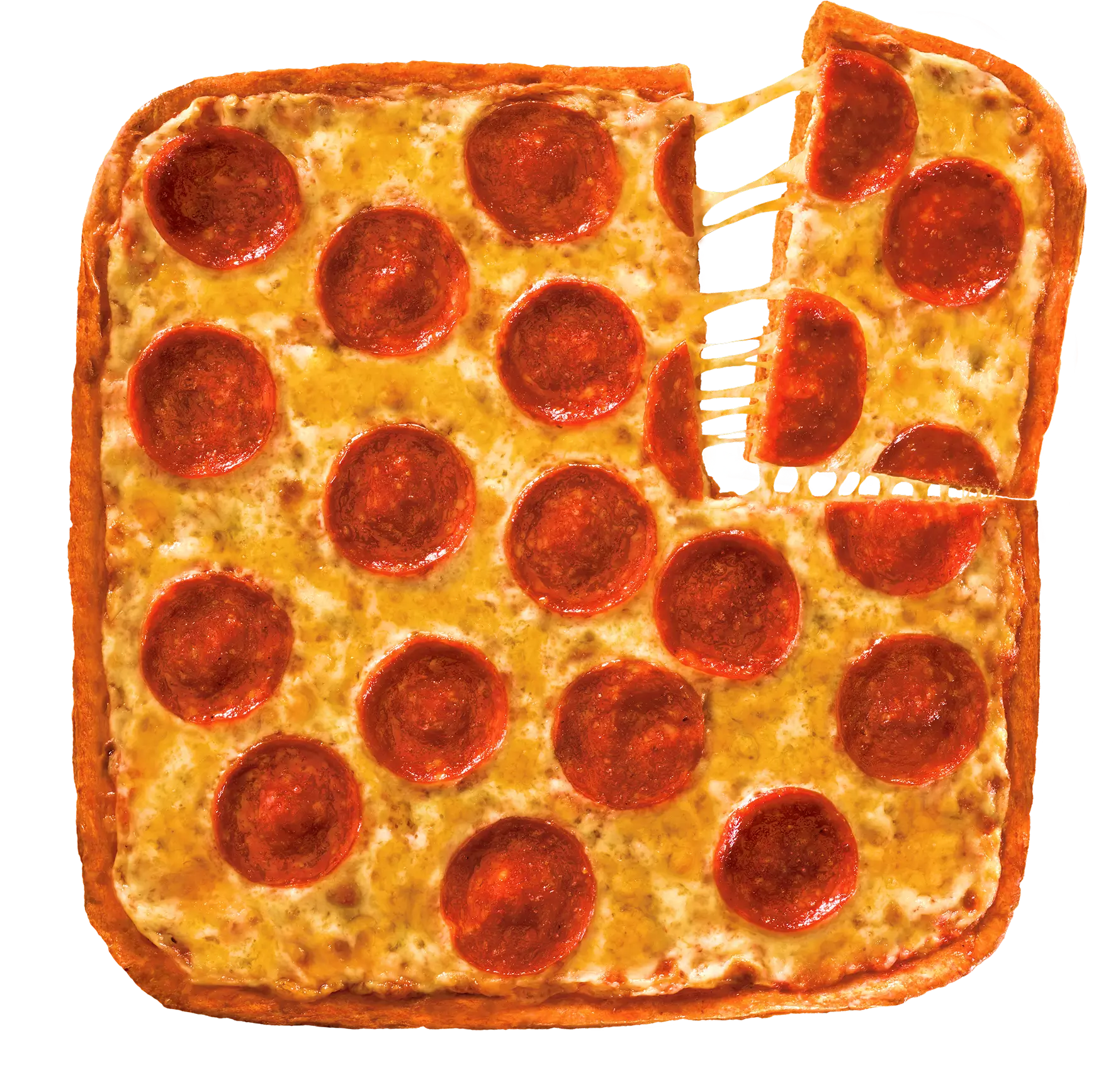 Pepperoni pizza cut in squares