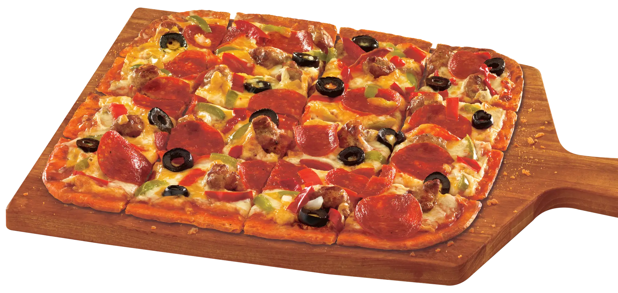 Supreme pizza cut in squares