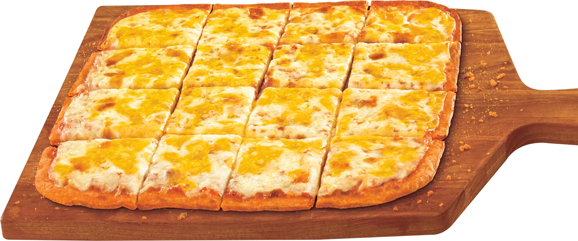 Cheese pizza cut in squares